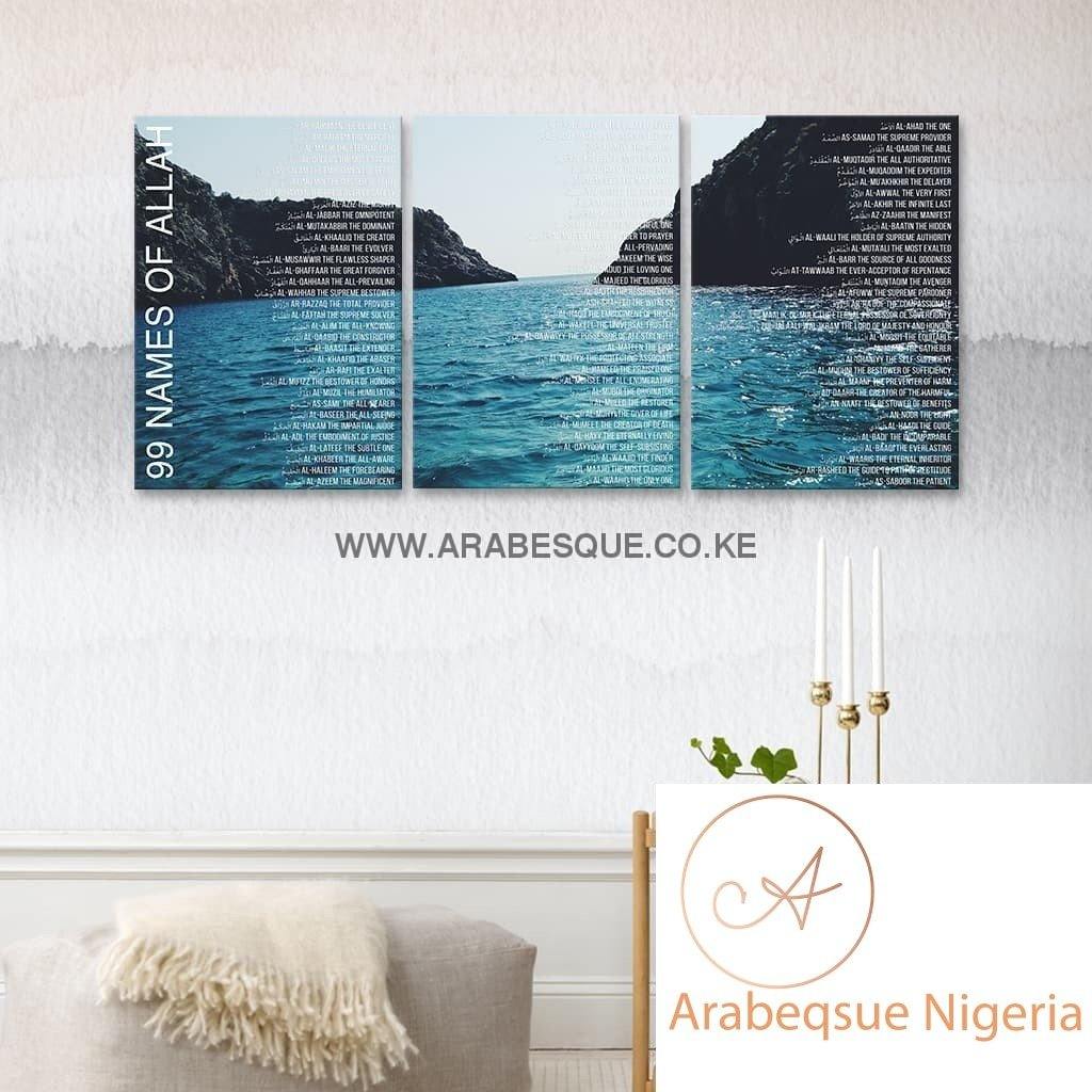 Asma Ul Husna 99 Names Of Allah Water 3 Panels - Arabesque Nigeria-Buy Islamic Art Nigeria