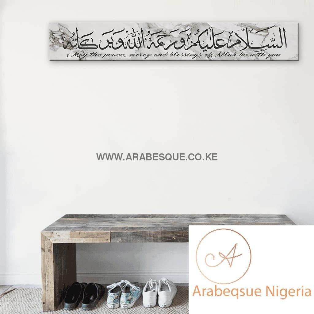 Assalamualaikum White Marble Stretched Canvas Frame - Arabesque Nigeria-Buy Islamic Art Nigeria