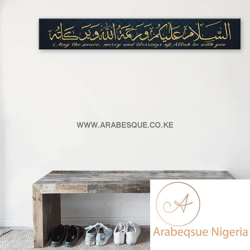 Assalamualaikum Gold Blue Motif Stretched Canvas Frame - Arabesque Nigeria-Buy Islamic Art Nigeria
