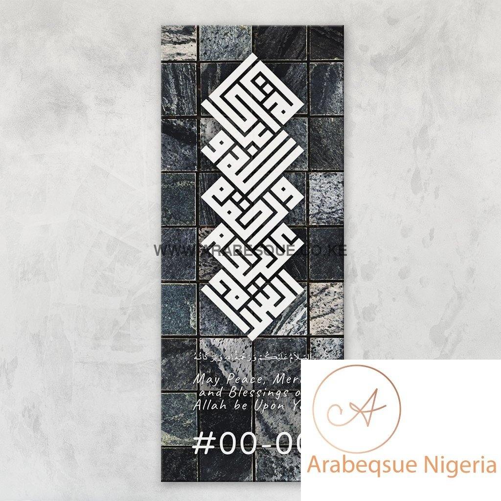 Assalamualaikum Kufi Blue Mosiac Tiles Stretched Canvas Frame - Arabesque Nigeria-Buy Islamic Art Nigeria