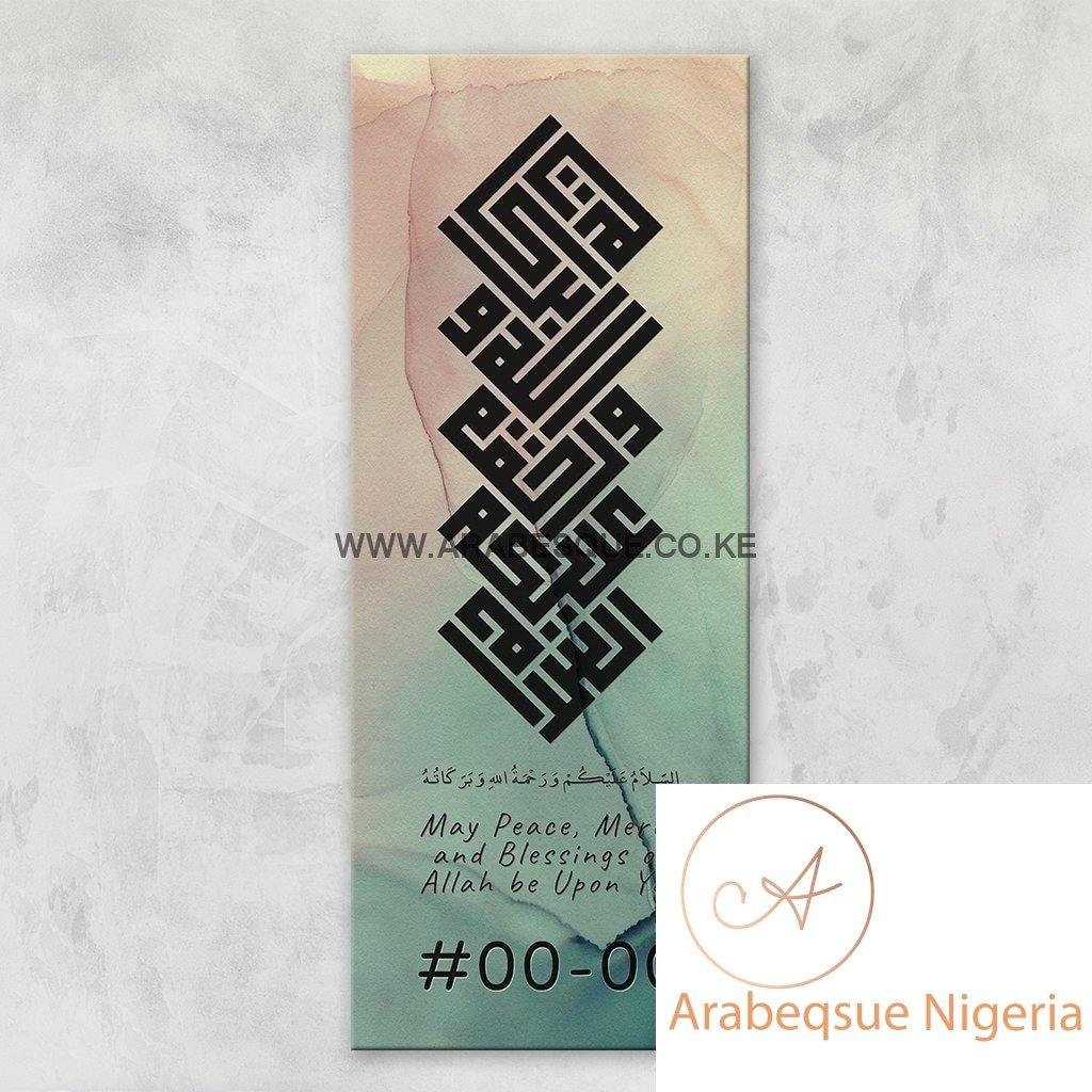 Assalamualaikum Kufi Teal Blush Watercolor Abstract Stretched Canvas Frame - Arabesque Nigeria-Buy Islamic Art Nigeria