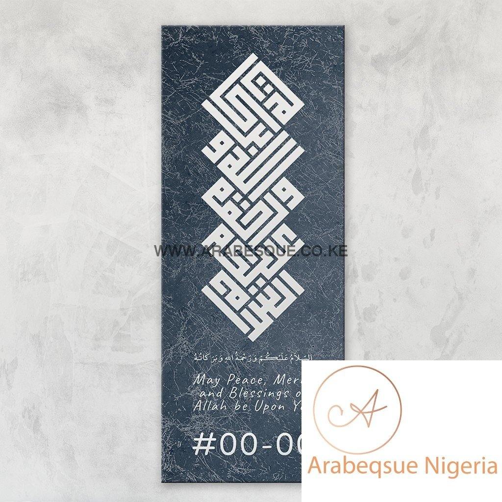 Assalamualaikum Kufi Blue Textured Marble Stretched Canvas Frame - Arabesque Nigeria-Buy Islamic Art Nigeria