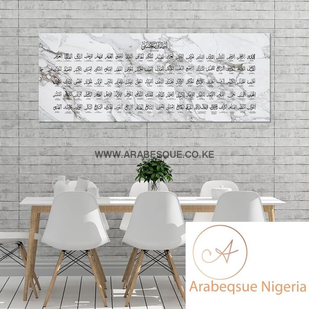 Asma Ul Husna 99 Names Of Allah 130cm X 50cm White Marble - Arabesque Nigeria-Buy Islamic Art Nigeria