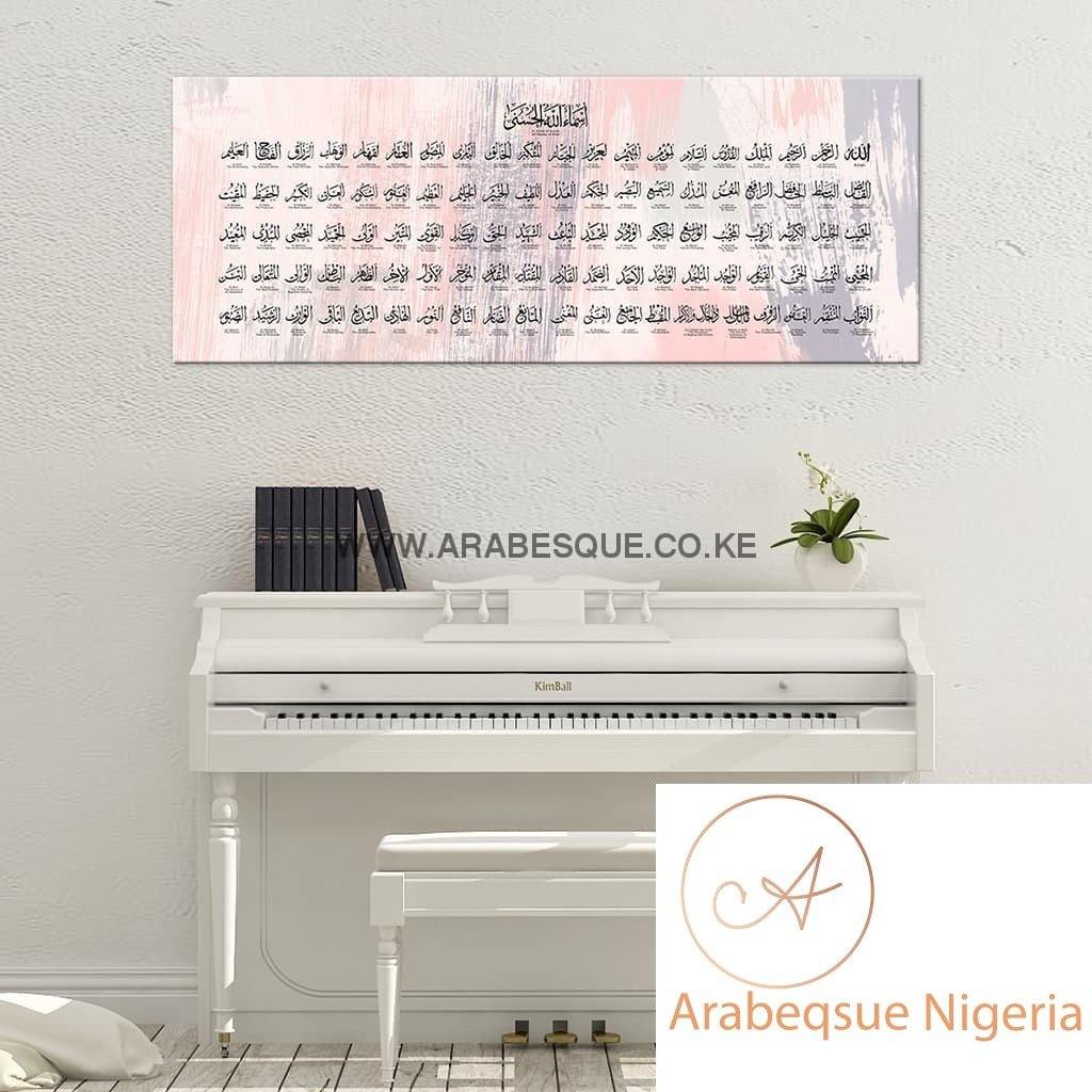 Asma Ul Husna 99 Names Of Allah 130cm X 50cm Pink Purple Paintbrush - Arabesque Nigeria-Buy Islamic Art Nigeria