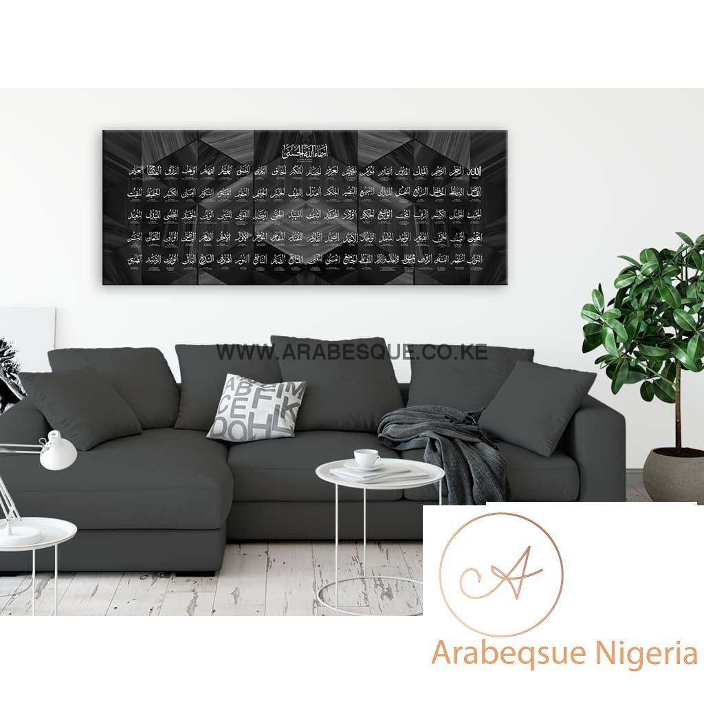 Asma Ul Husna 99 Names Of Allah 130cm X 50cm Black Marble Hexagon - Arabesque Nigeria-Buy Islamic Art Nigeria