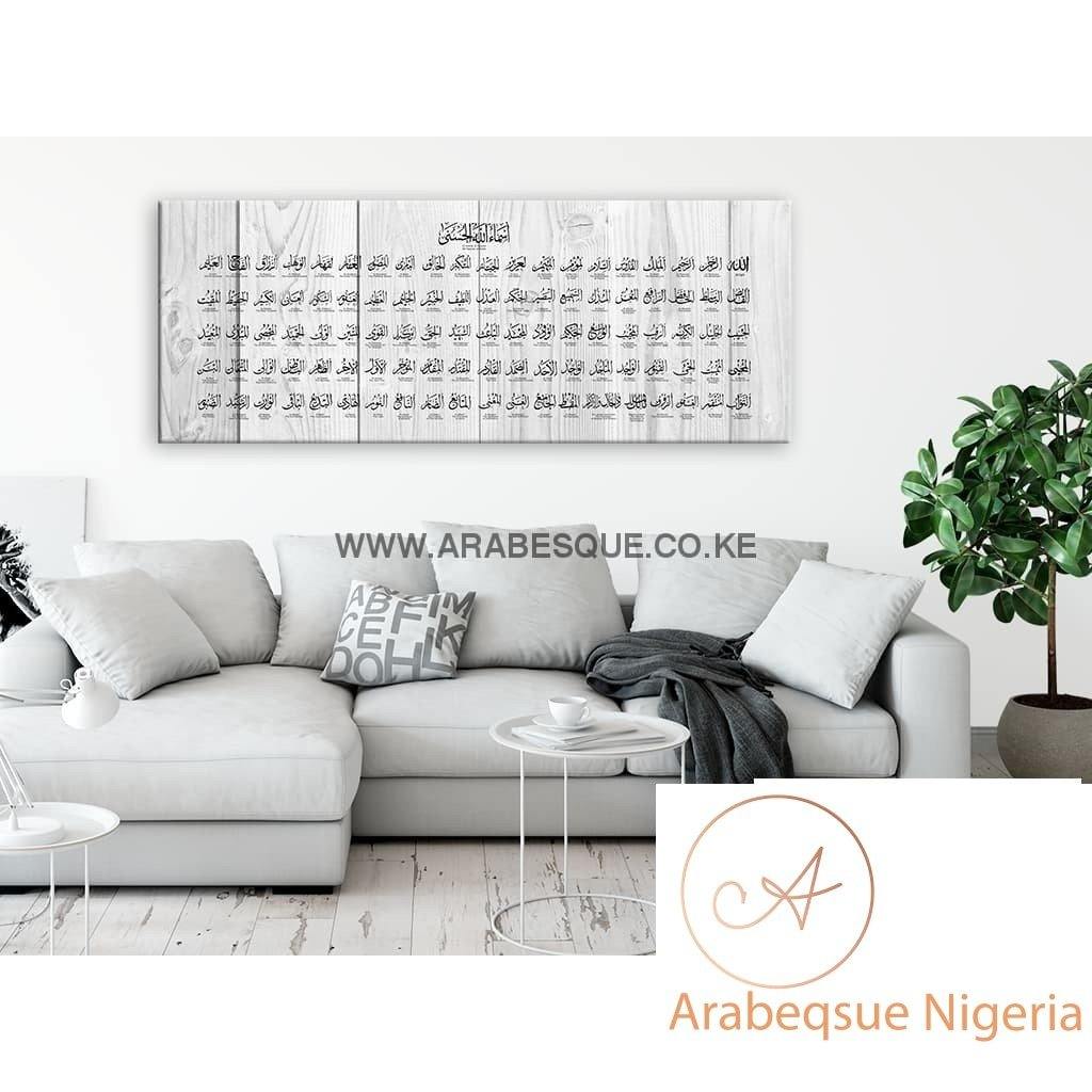 Asma Ul Husna 99 Names Of Allah 130cm X 50cm White Wood - Arabesque Nigeria-Buy Islamic Art Nigeria