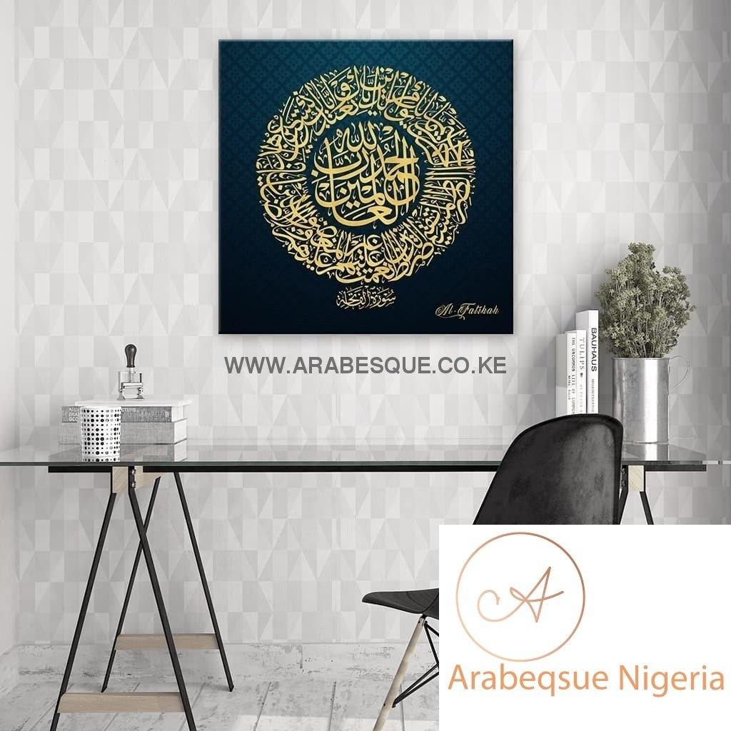 Al Fatihah The Opening Gold Blue Motif - Arabesque Nigeria-Buy Islamic Art Nigeria