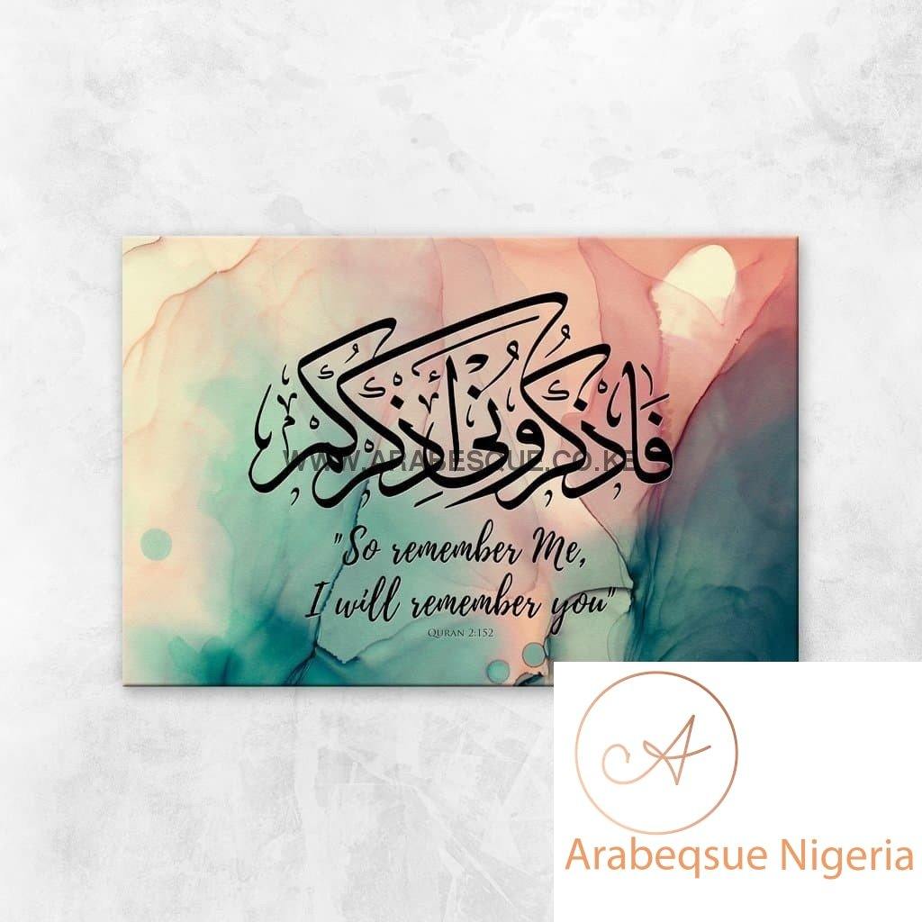 Al Baqarah 1 152 So Remember Me And I Will Remember You Teal Blue Blush Watercolor Abstract - Arabesque Nigeria-Buy Islamic Art Nigeria