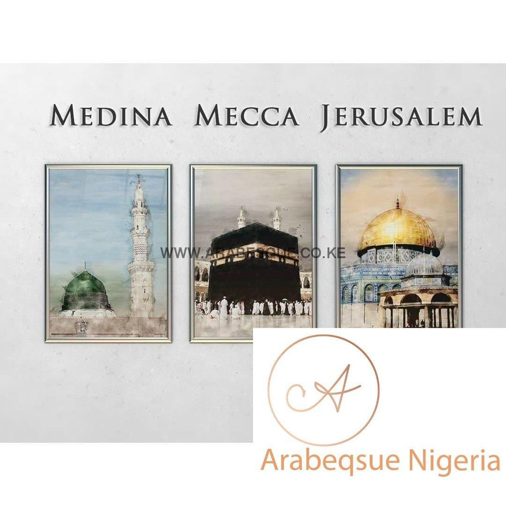 Islam Holy Cities Mecca Medina Jerusalem Masjid Digital Painting - Arabesque Nigeria-Buy Islamic Art Nigeria
