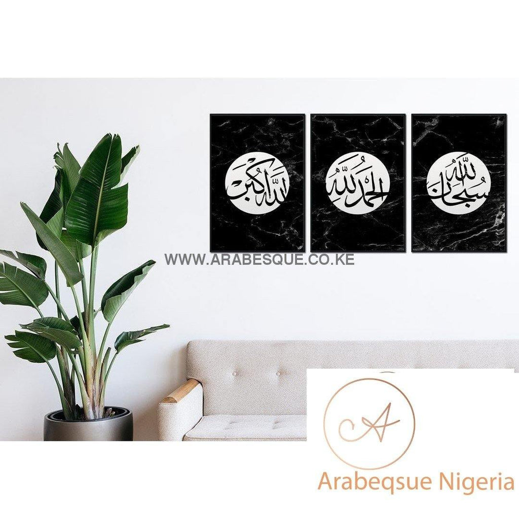 Tasbih Circle Subahanallah Alhamdulilah Allahu Akbar Black Marble - Arabesque Nigeria-Buy Islamic Art Nigeria
