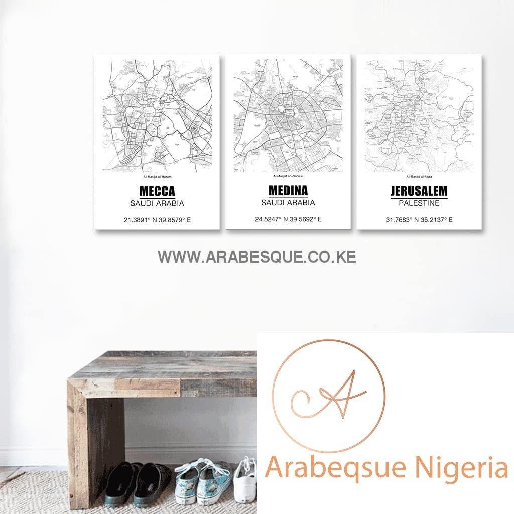Holy Cities Map Square Set With Street Names - Arabesque Nigeria-Buy Islamic Art Nigeria