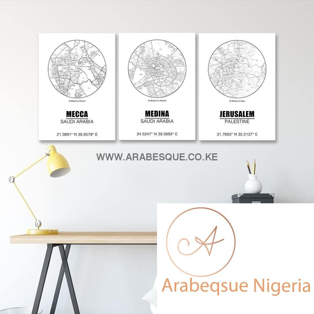 Holy Cities Map Circle Set With Street Names - Arabesque Nigeria-Buy Islamic Art Nigeria