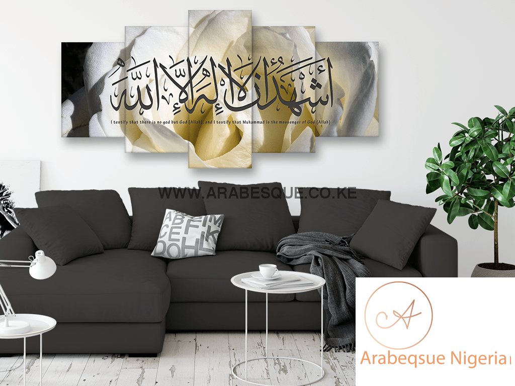 Shahada With White Rose - Arabesque Nigeria-Buy Islamic Art Nigeria
